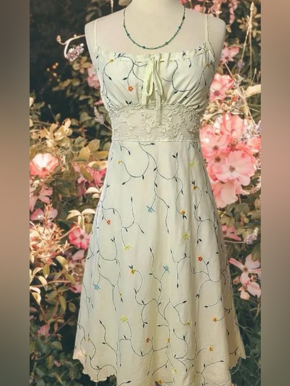 Betsey Johnson Cream Floral Vine Embroidered Sundress